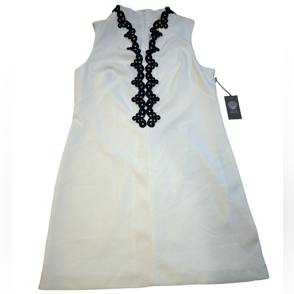 Vince Camuto Dress Women’s 14 Ivory Blue Sheath Euro Summer Chic Classic NWT